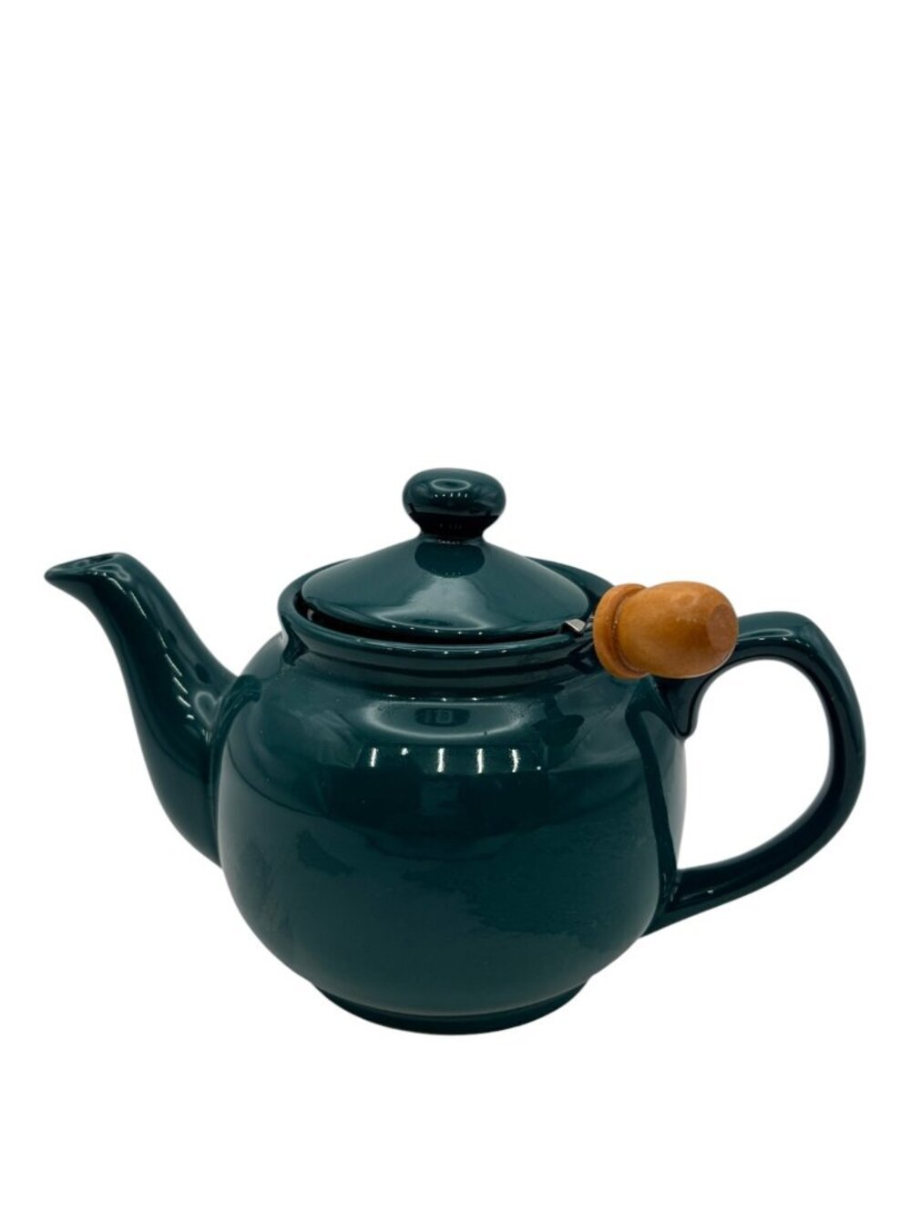 Dark Green Ceramic Teapot w/Stainless Steel Infuser & Wooden Handle Lid – Modern - Picture 3 of 11